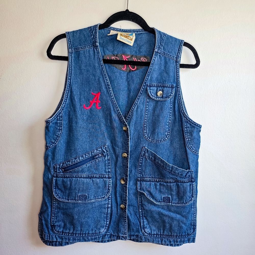 Vintage Alabama Roll Tide Denim Football Vest - Picture 1 of 6